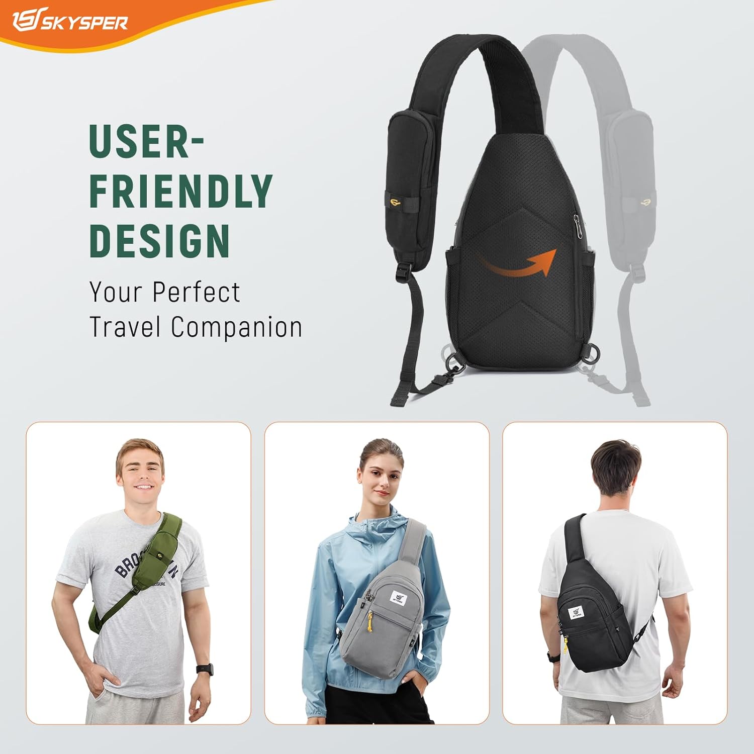 SKYSPER Sling Bag RFID Anti-Theft Crossbody Bag Recycled Travel Cross Body Bag Shoulder Sling Daypack - Image 5