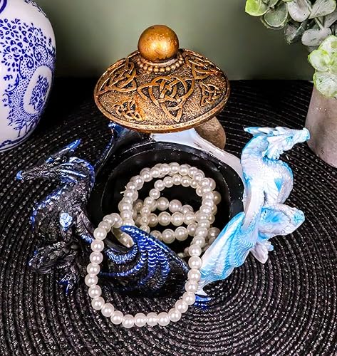 Miniatura 8 de Ebros Gift Noche y día contrastando dragones duales custodiando celta Trinidad Knotwork Caldero decorativo joyero estatua medieval alada alquimia