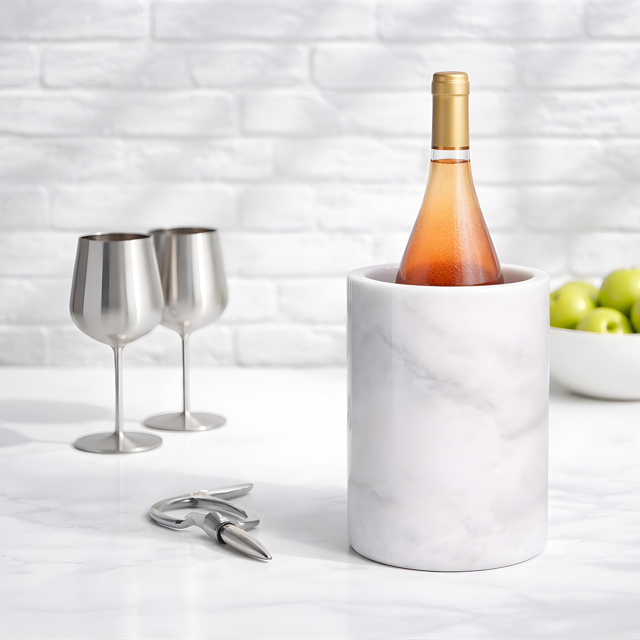 Marble Wine Chiller Bucket for 750ml Bottles, Natural Stone Wine & Champagne Bucket, Elegant Bottle Chiller for Dining Table, Keeps White Wine Cold, Luxury Home & Bar Decor - White — Amazon image 4