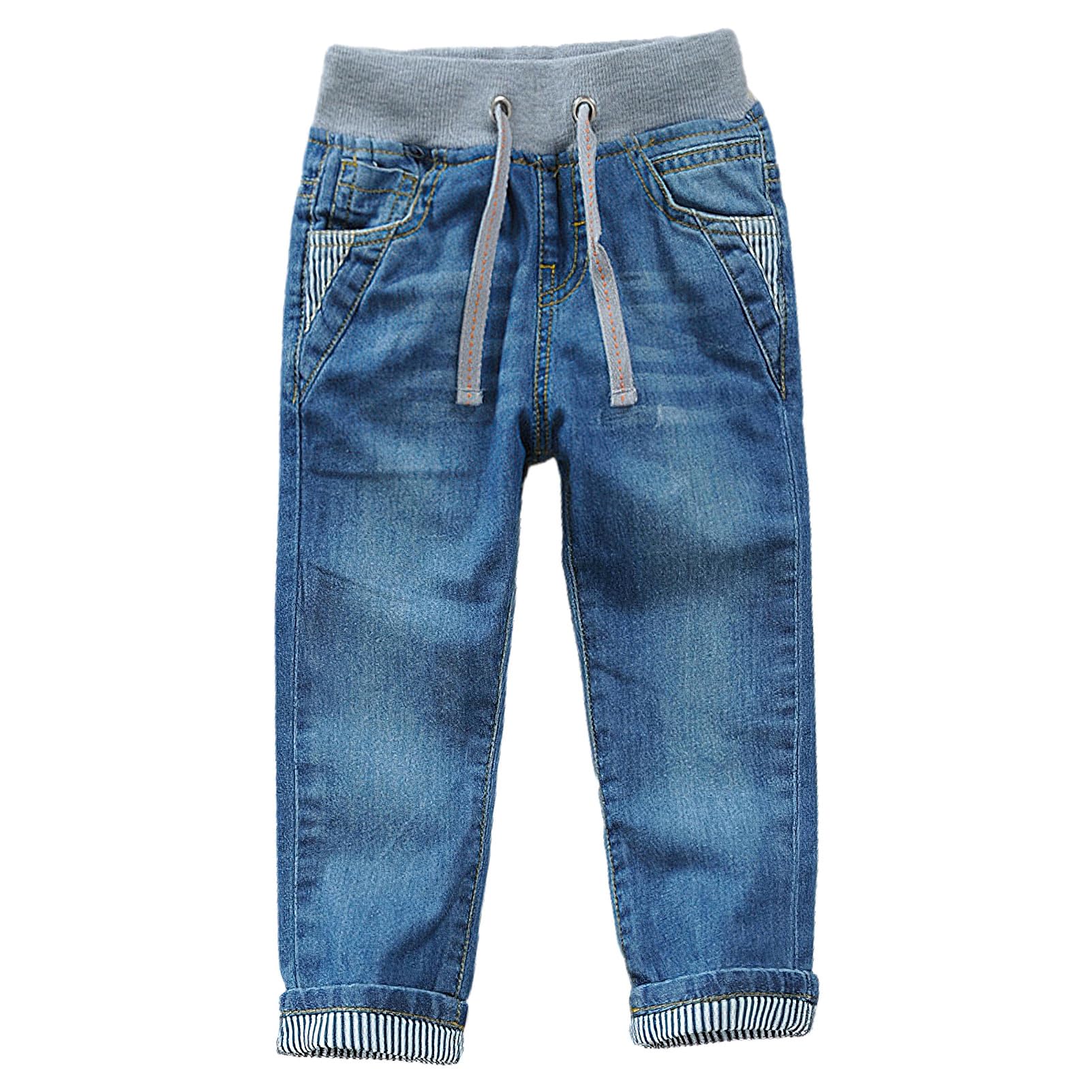 ANUFER Niño Cintura Elástica Vaqueros Casual Elástico Pierna Recta Algodón Pantalones de Mezclilla Edad 1-12 Años