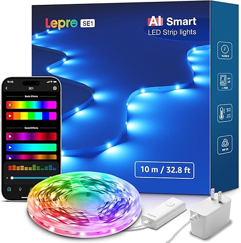 Lepro SE1 AI - Tira de luces LED inteligentes  Tiras de luz RGB que cambian de color de 32.8 pies con control de aplicación, iluminación generada