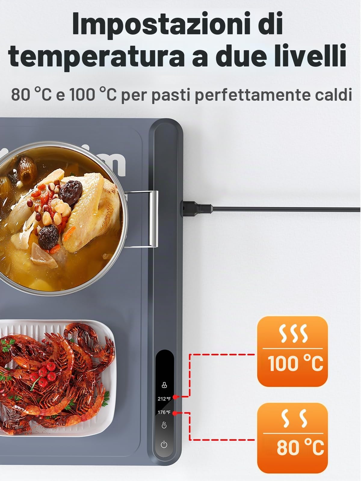 Anifrim Vassoio Riscaldante Elettrico, Tappetino Riscaldante in Silicone Portatile, Vassoio Riscaldante Pieghevole Temperatura Regolabile per Ristoranti, Feste, Eventi e Cene Domestiche-Grigio