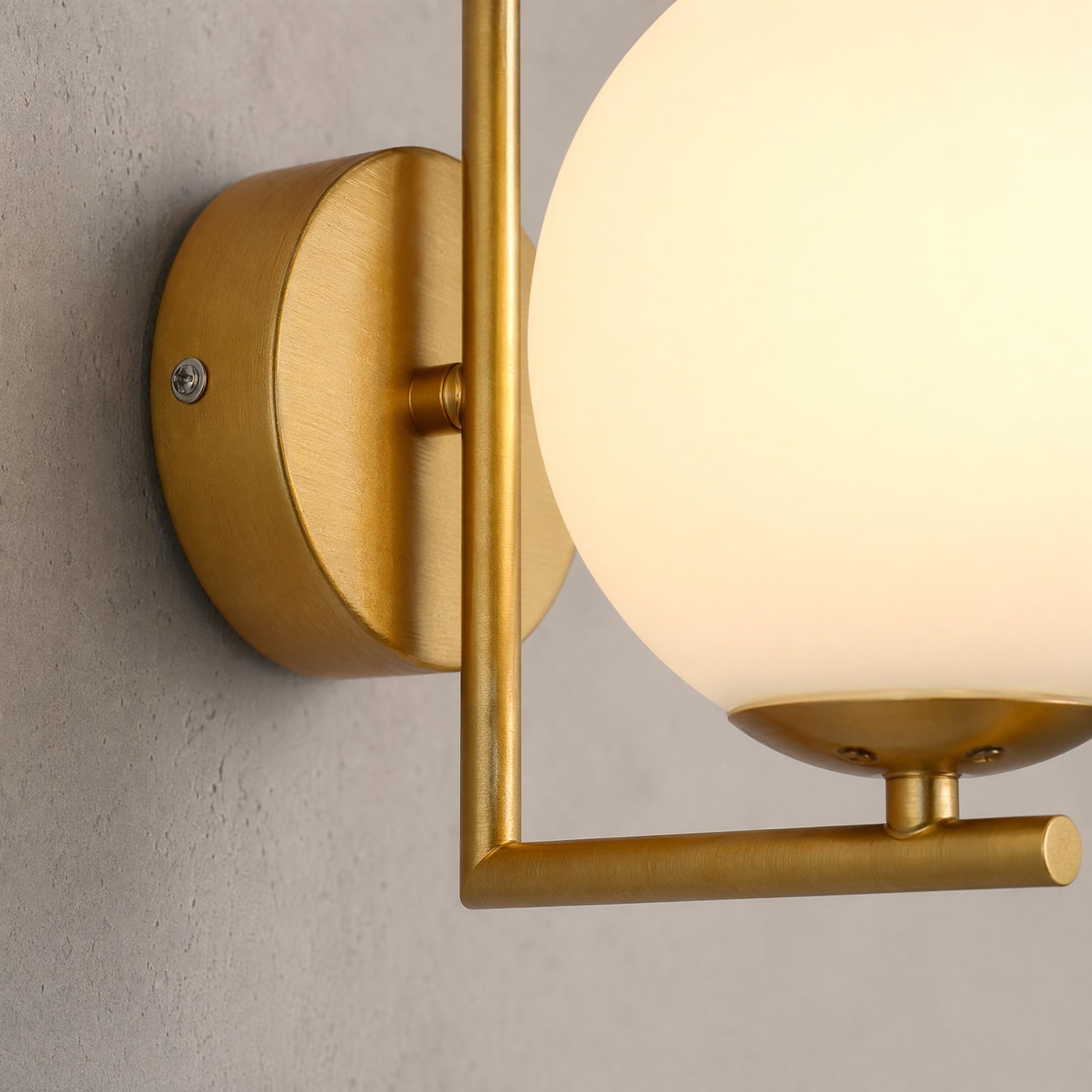 Aplique de pared con bola de cristal blanco, globo de cristal blanco con base dorada, lámpara de pared para cabecera (Dorado)