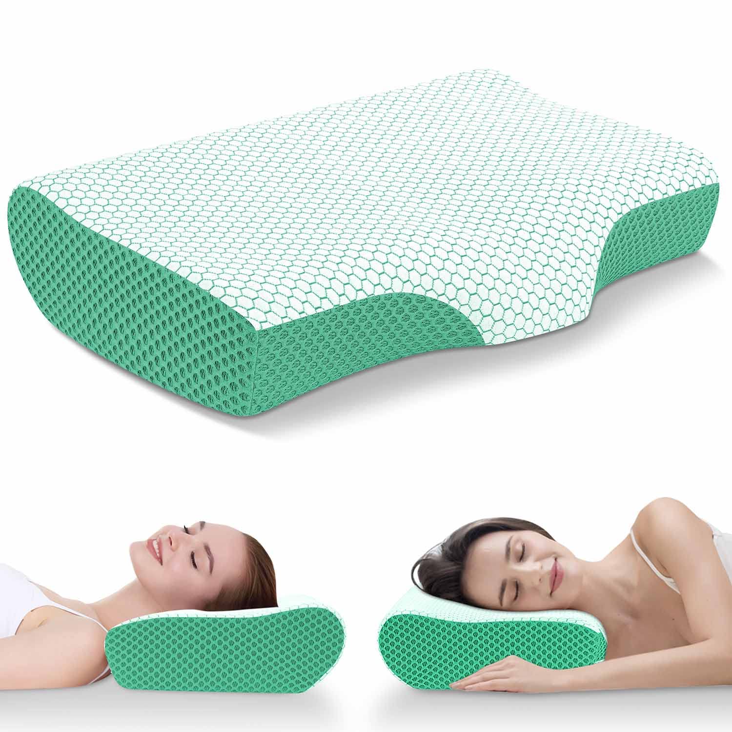 Anvo Memory Foam Pillow, Neck Contour Cervical Orthopedic Pillow for Sleeping Side Back Stomach Sleeper, Ergonomic Bed Pillow for Neck Pain - Grey, Soft