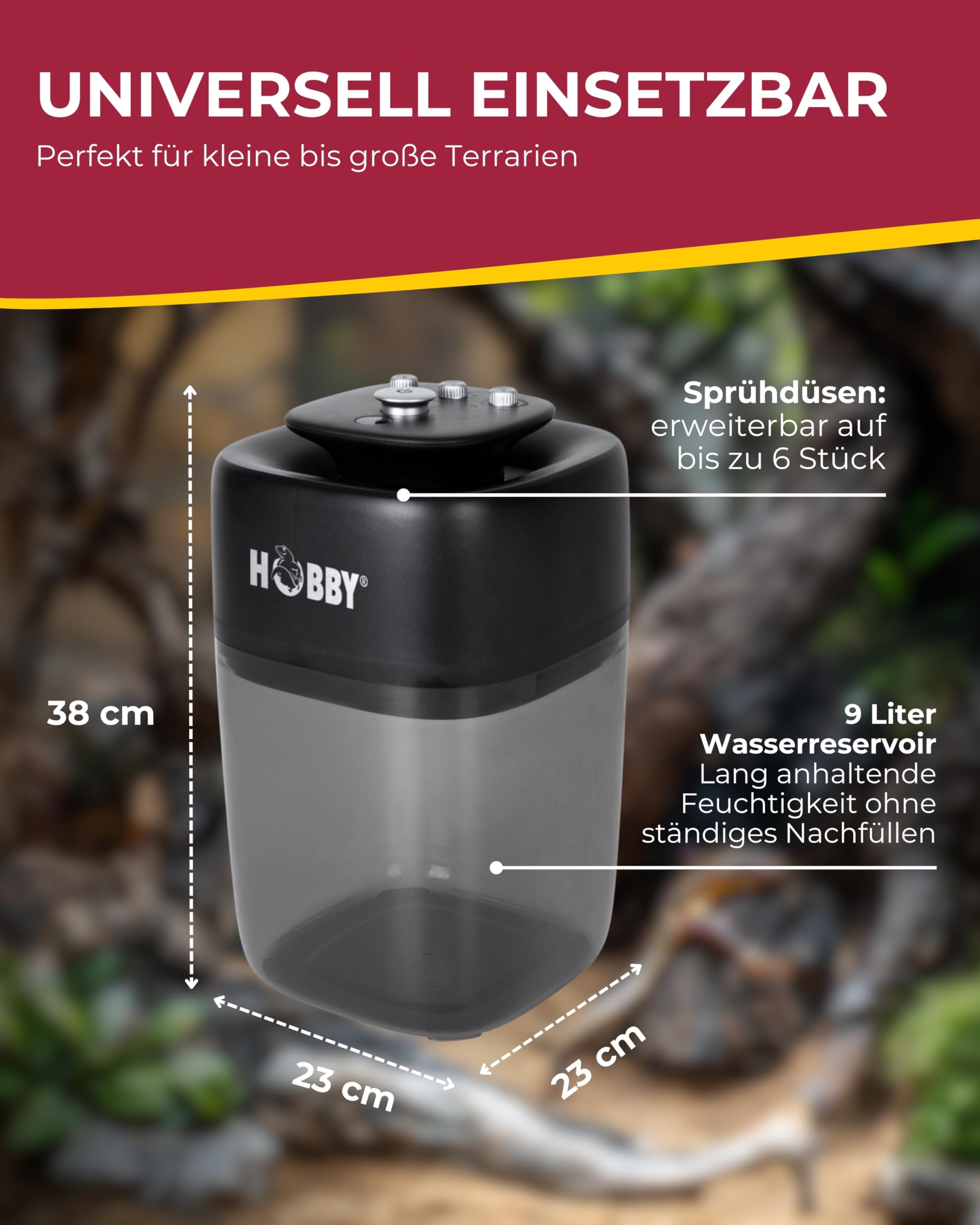 HOBBY Terraristik Easy Rain I automatische Beregnungsanlage für Terrarien I regelbares Beregnungssystem für Reptilien, Amphibien und Pflanzenhabitate I effizientes Befeuchtungssystem mit 9L Wassertank