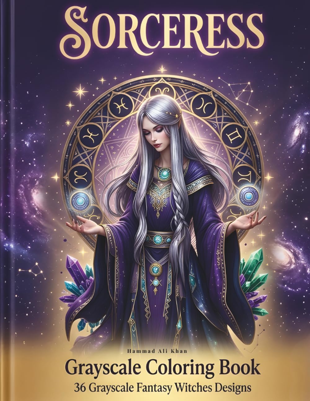 Sorceress Grayscale Coloring Book: 36 Grayscale Fantasy Witches Designs
