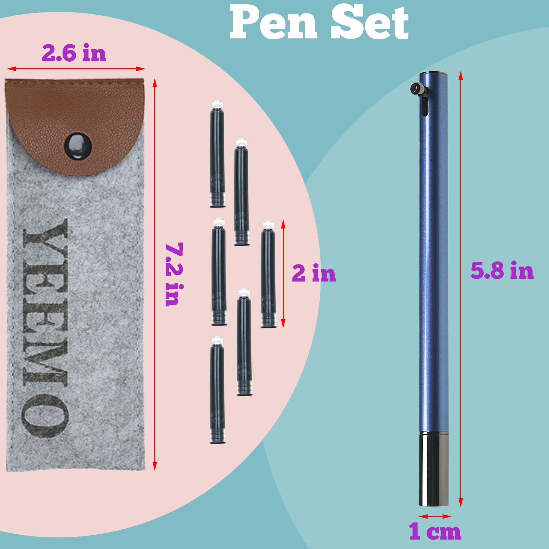 Füllfederhalter, einziehbar, 0,38 mm, extra feine Feder, glatte ausgefallene Stifte mit Konverter, 6 Tintenpatronen und Geschenkbeutel zum Schreiben (Blau)