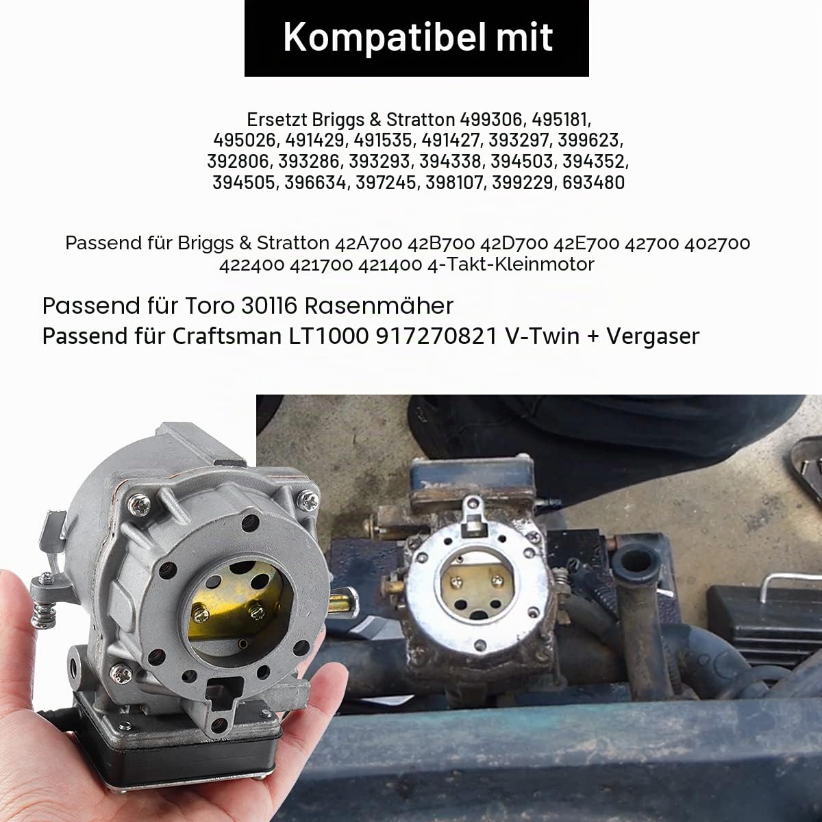 ZAMDOE 693480 Vergaser Ersatz für Briggs & Stratton 42E707 42E777 42A707 42A777 V-Twin Motoren, für LT1000 87-96 16-21PS, mit Dichtungen Kraftstoffleitung Kraftstofffilter