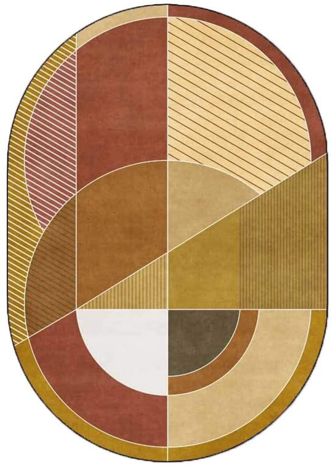 Rururug Tapis Ovale Couture Géométrie Morandi Jaune Couloir Salon entrée Moquette décoration d'intérieur Tapis Lavable antidérapant 120 X 180 CM