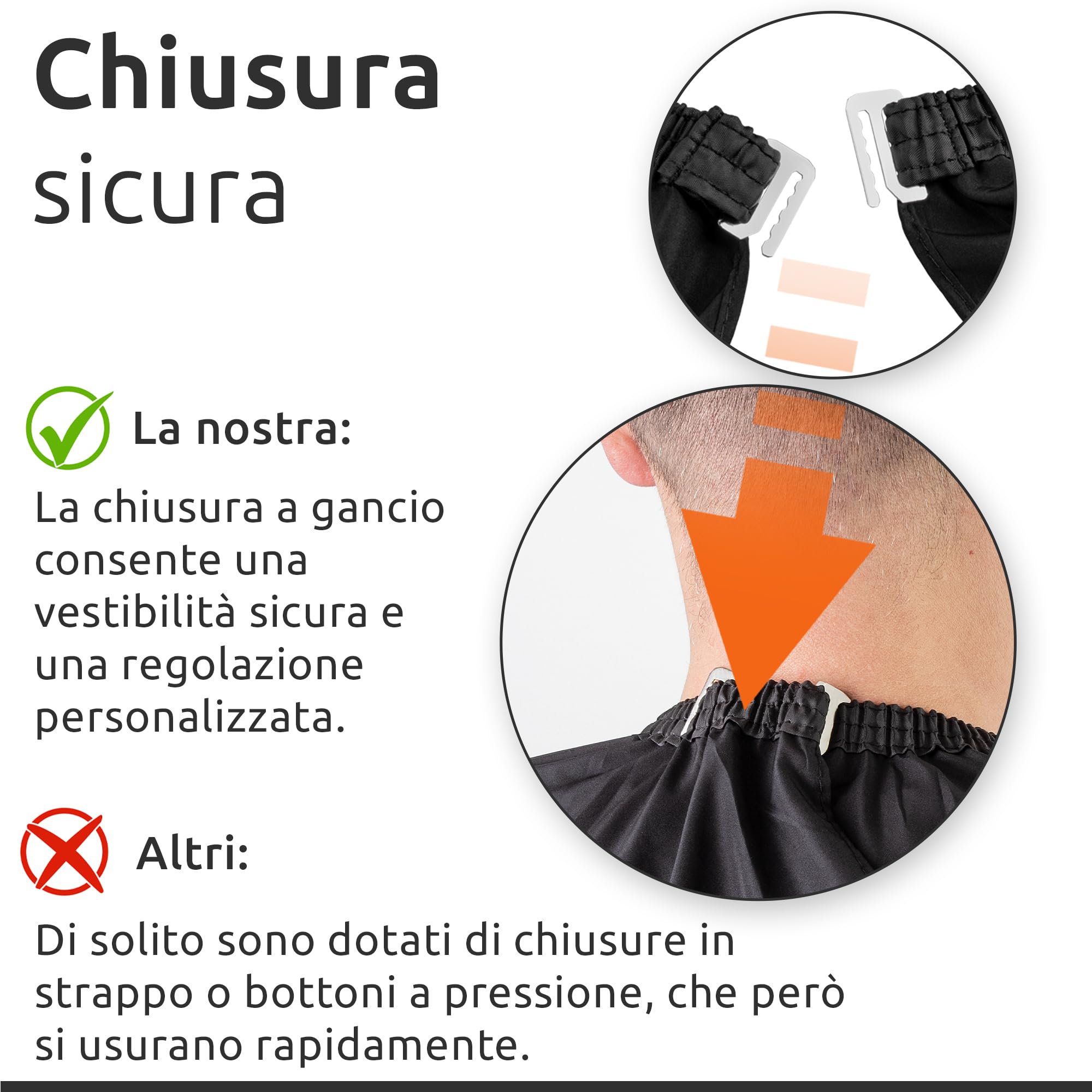ECENCE Mantella Parrucchieri con chiusura a gancio Nero, 150x120cm, Mantella Barbiere Mantella Taglio Capelli professionale, idrorepellente