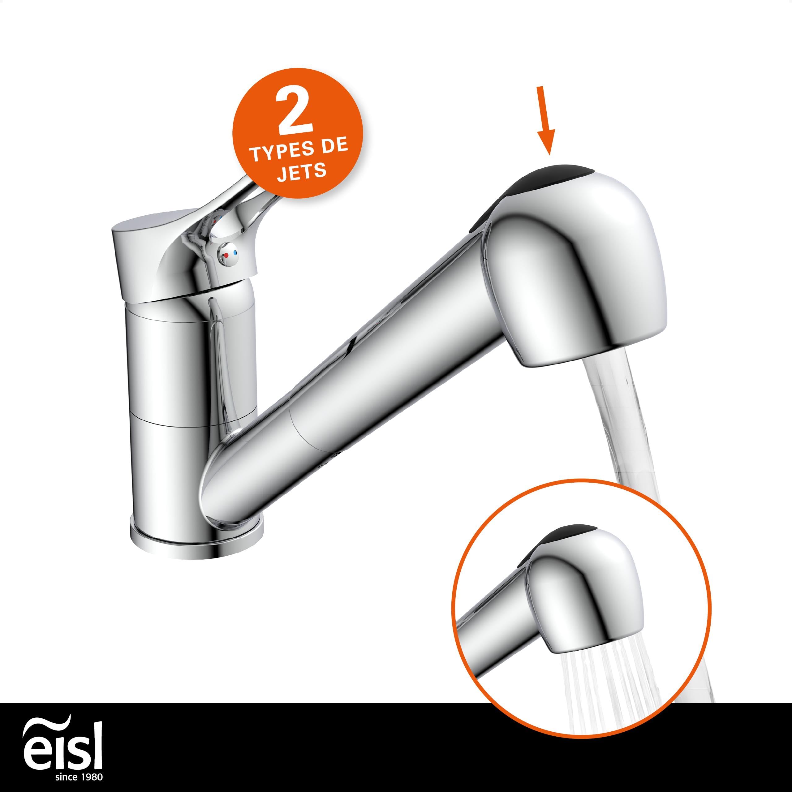 EISL Verona NI183VECR Robinet de cuisine, robinet de cuisine avec douchette extractible, robinet d'évier, chromé
