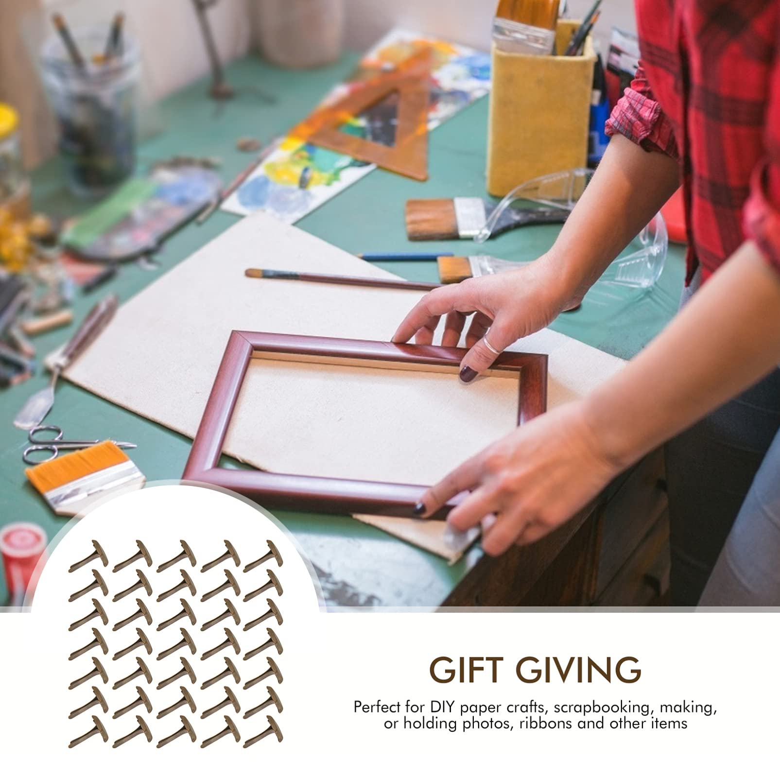 ARTIBETTER Essential for DIY Projects 300pcs Square Round Feet Double Spikes Studs Craft Studs Craft Nailhead