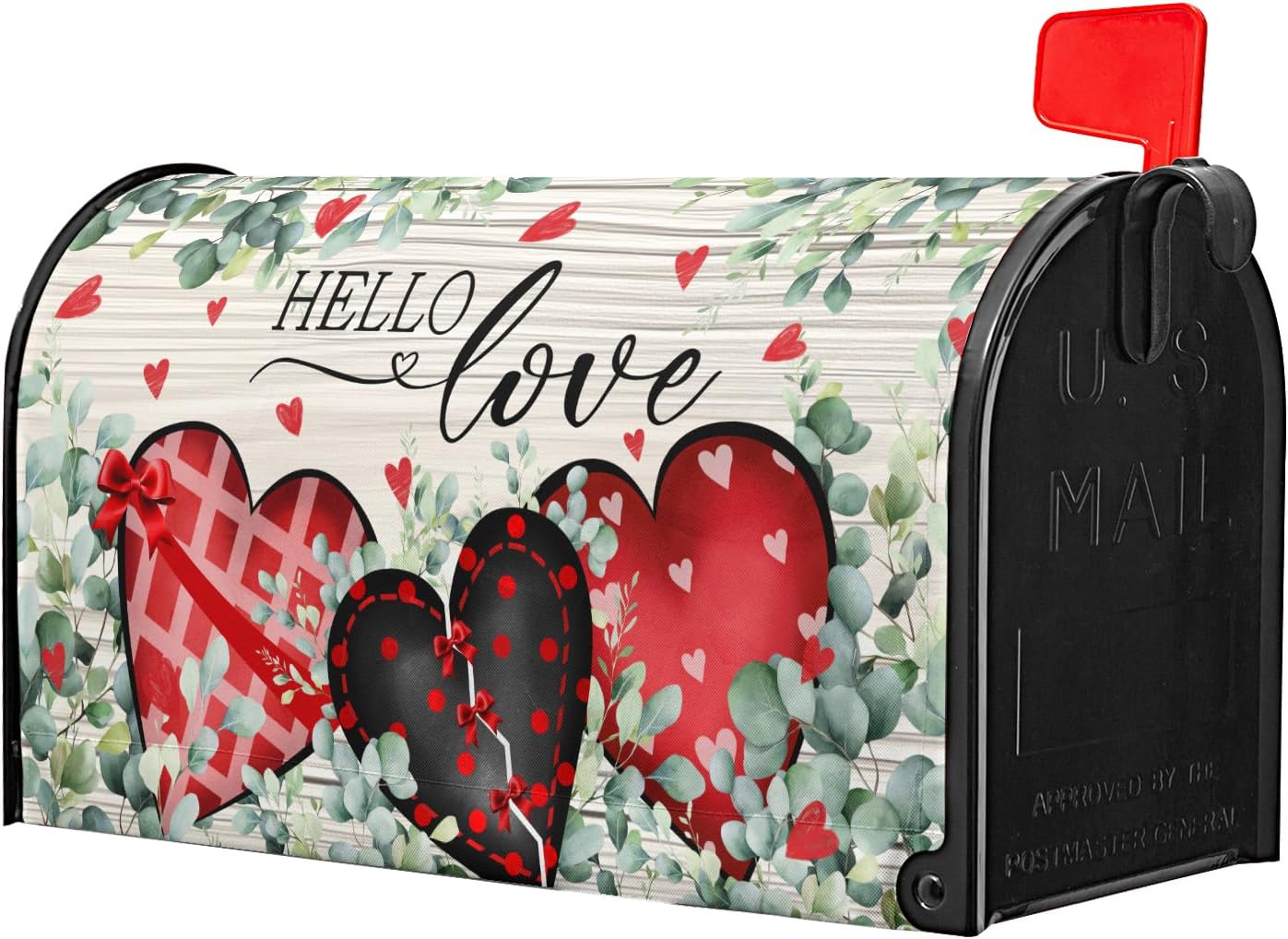 Valentine's Day Love Hearts Welcome Mailbox Cover Magnetic Standard Size 25"x21" Happy Valentines Day Romantic Love Hearts Mailbox Covers Holiday Mailbox Wraps Post Letter Box Cover Outdoor Decor