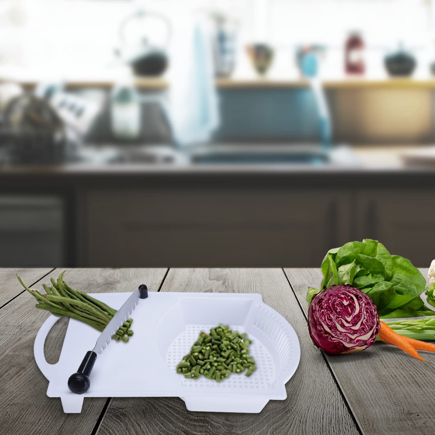Anjali Cut-N-Wash Plastic Chopping Board with Stainless Steel Blade for Vegetable Cutting - Durable and Time Saving Kitchen Tool-CW02 - Image 6 thumbnail