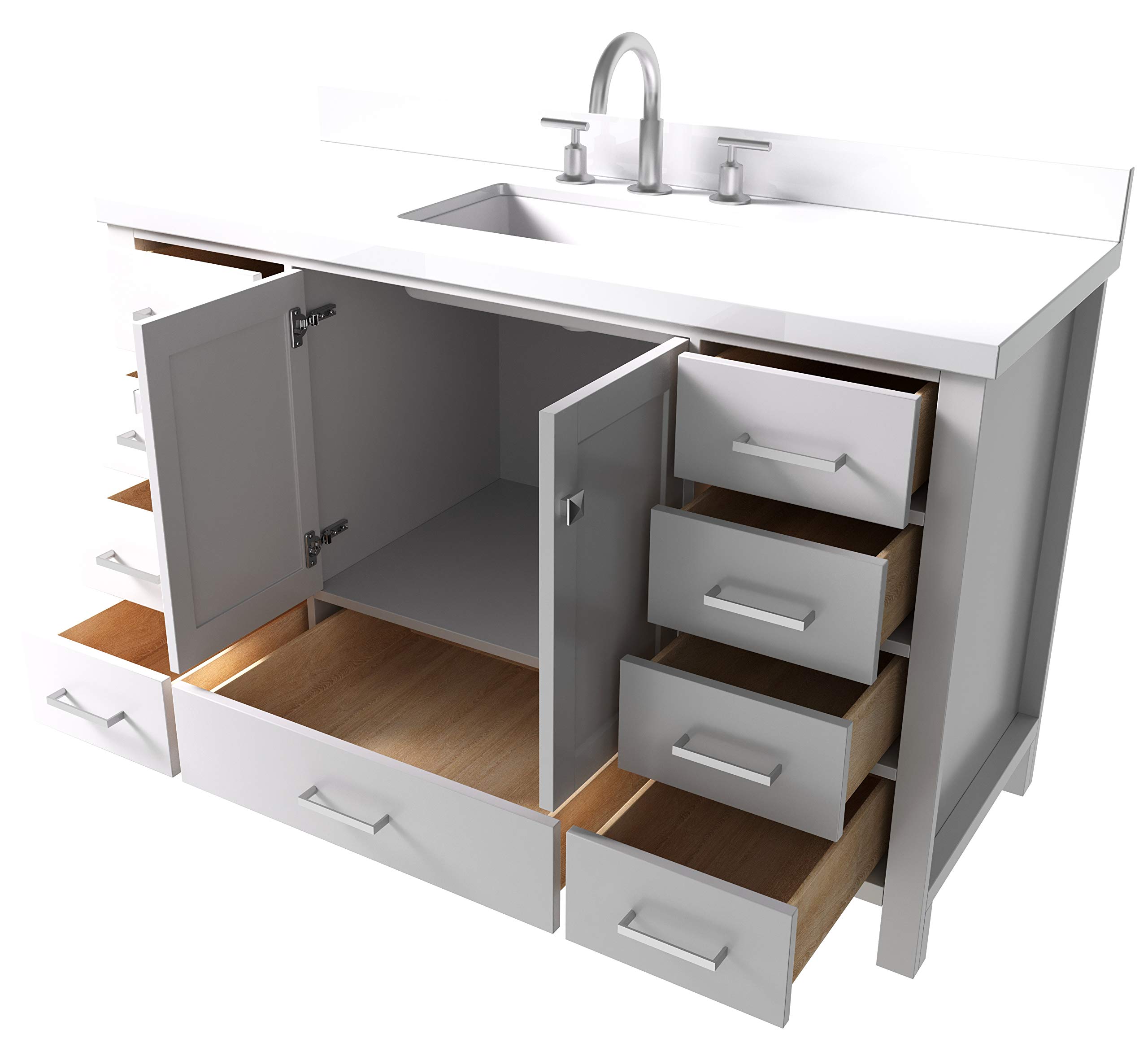 ARIEL 55" Inch Bathroom Vanity in White with Pure White Quartz