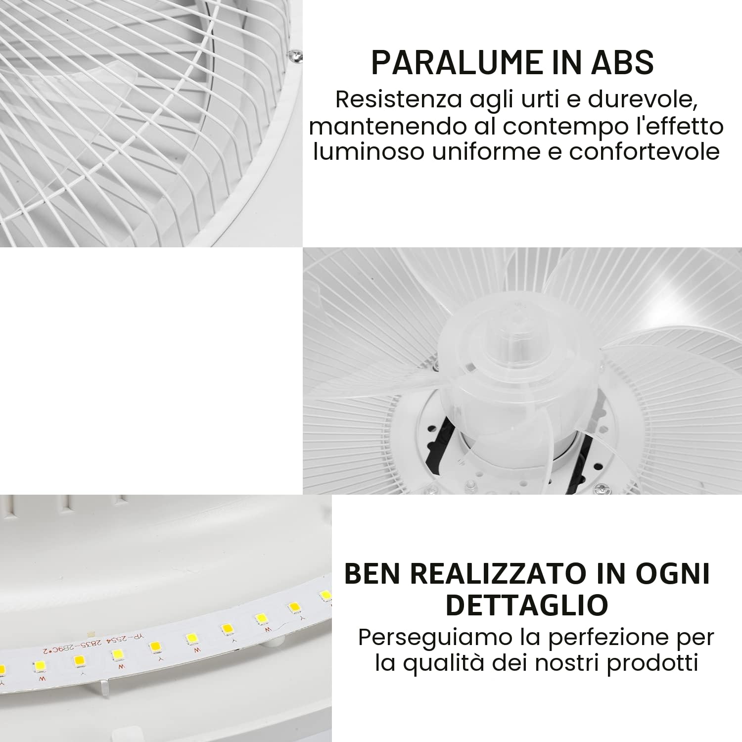 1x Ventilatore da soffitto con illuminazione, luce LED dimmerabile da 80W con telecomando e app, 6 velocità, 3000-6500K, modalità estate e inverno