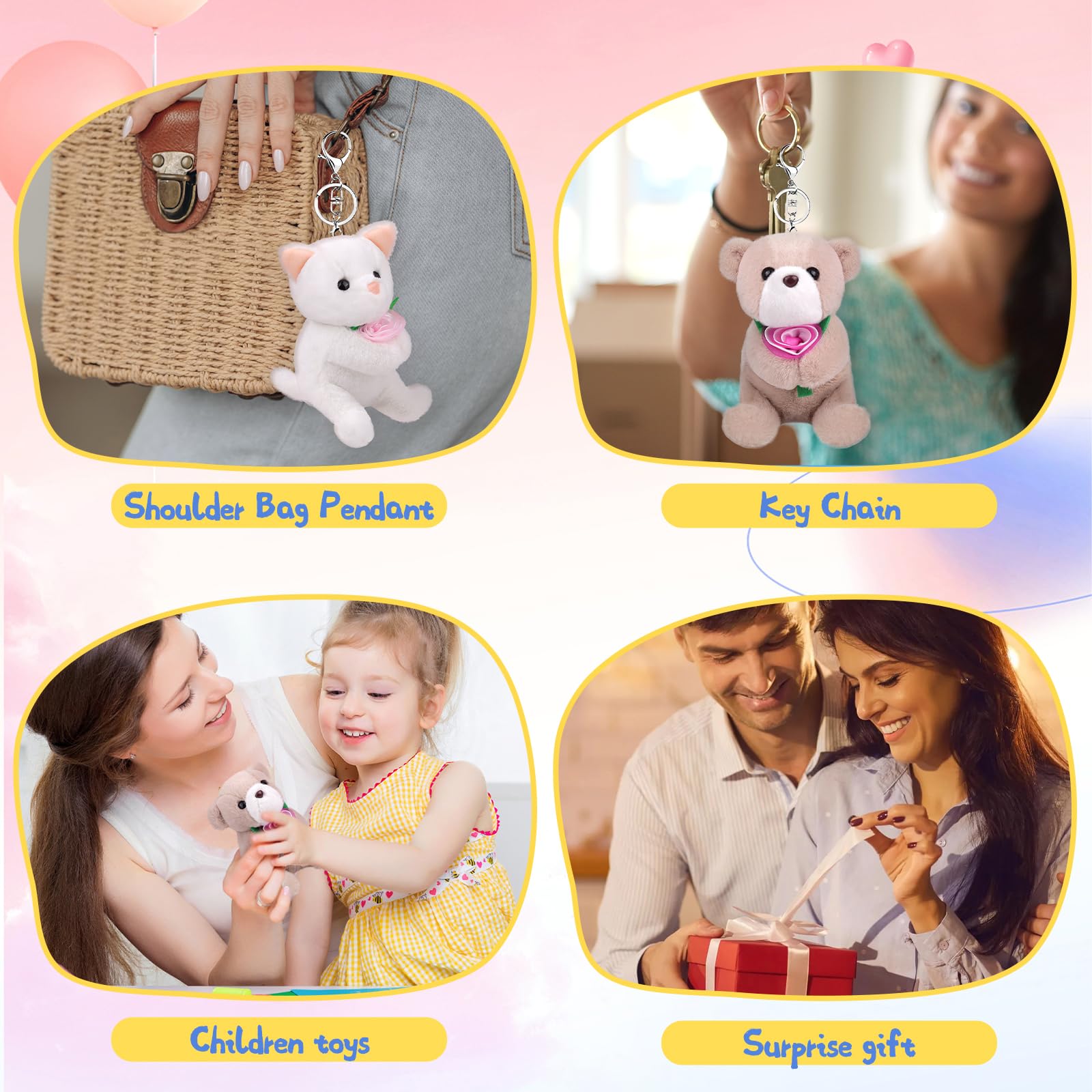 ANBOOR 2 pezzi piccoli animali di peluche da 15 cm con portachiavi, animali di peluche originali come regalo di compleanno per bambini, regalo di festa (orso