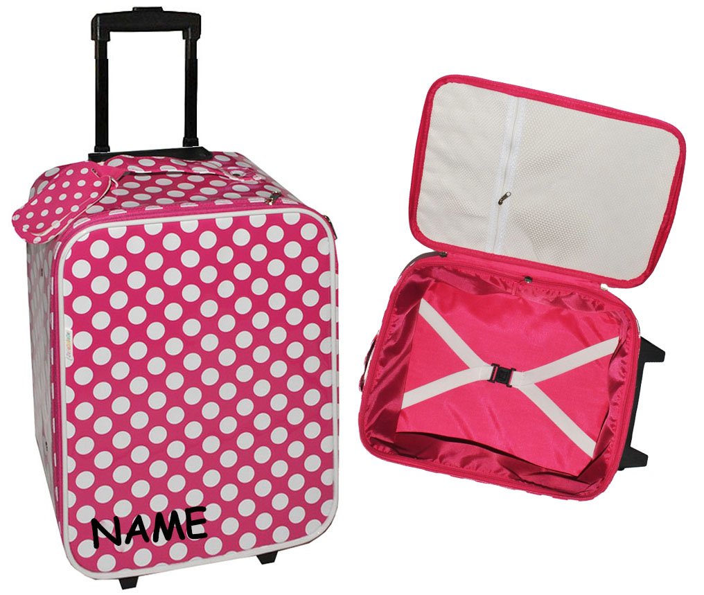 alles-meine.de GmbH Trolley - pink/rosa weiße Punkte - incl. Name - beschichtet in Lackoptik - für Kinder Mädchen Trolly - gepunktet Stoff Kindertrolley Kindertrolly wasserabwe..