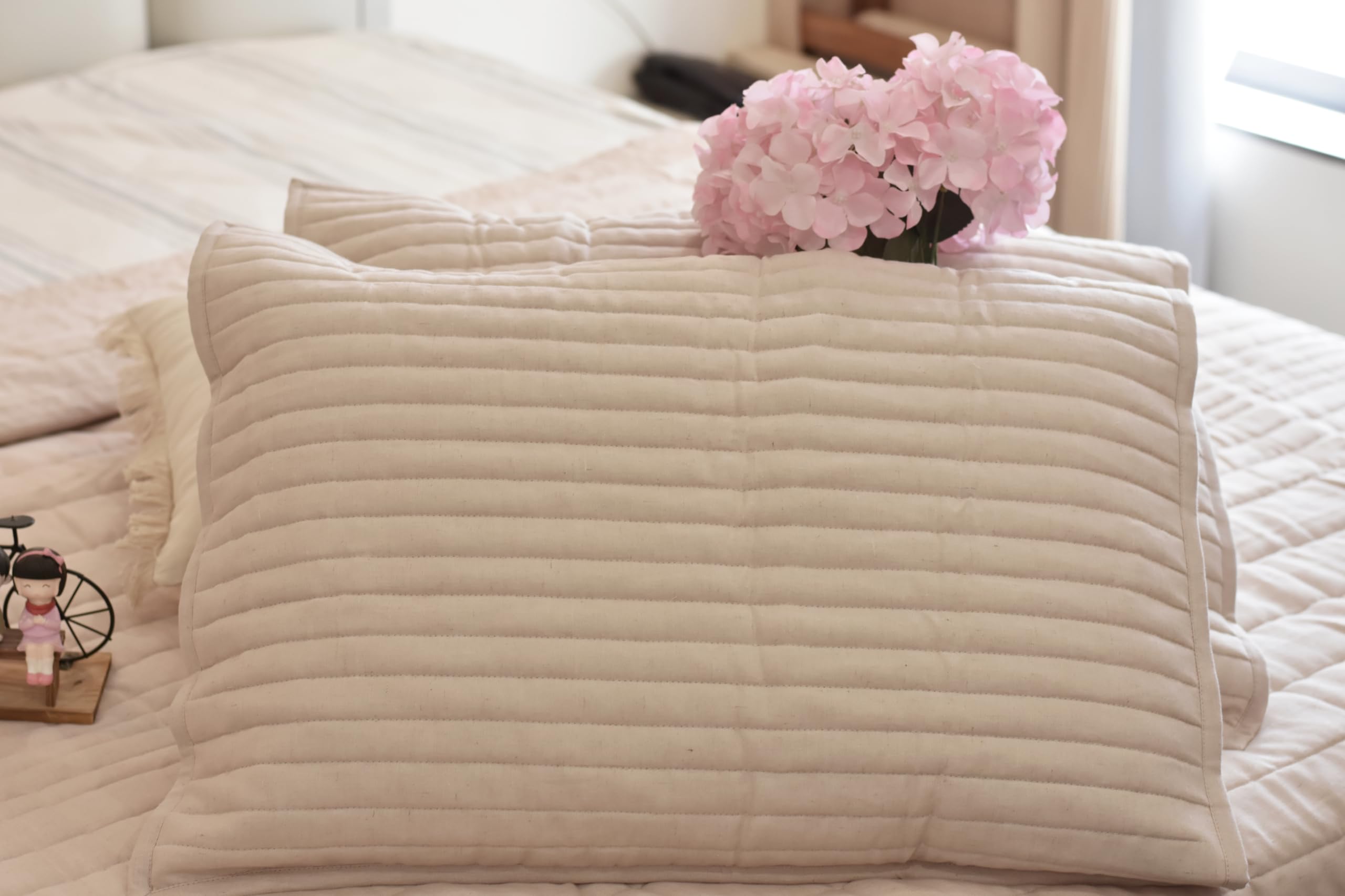 Lightweight Quilt for Double Bed King Size | Linen Blend Comforter for Summer & AC Rooms | 90x90 Inches Quilt with 2 Pillow Covers | Natural Beige | Made in India-image-18