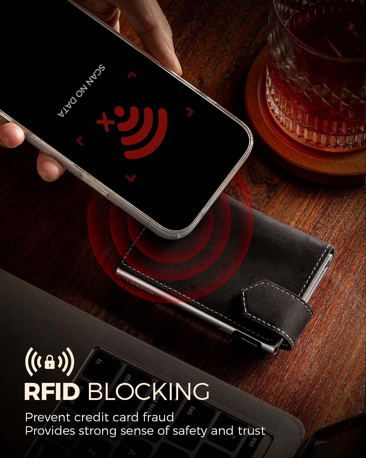 LORZOR Slim Wallet for Men with Security Latch, Pop Up Metal Card Holder Wallet, Finest Full Grain Leather Bifold Wallets, Smart, Minimalist, RFID Blocking, Front Pocket, ID Window - Image 8