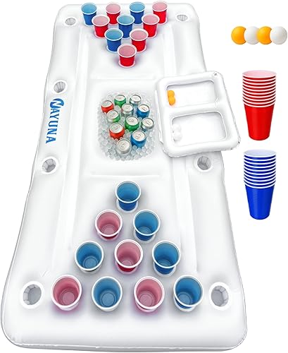 NAYUNA Flotante con enfriador y 20 tazas de fiesta, mesa de billar inflable, fiesta de verano, juegos de piscina, accesorios para adultos, flotador