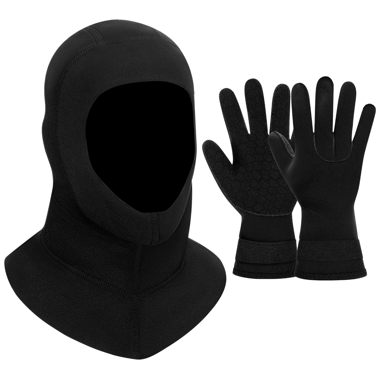 - Cuffbow Diving Hood and Water Gloves 3mm Thermal Neoprene Wetsuit Hat Diving Cap Warm Gloves with Adjustable Waist Strap for Men Women Snorkeling Sailing Surfing Kayaking