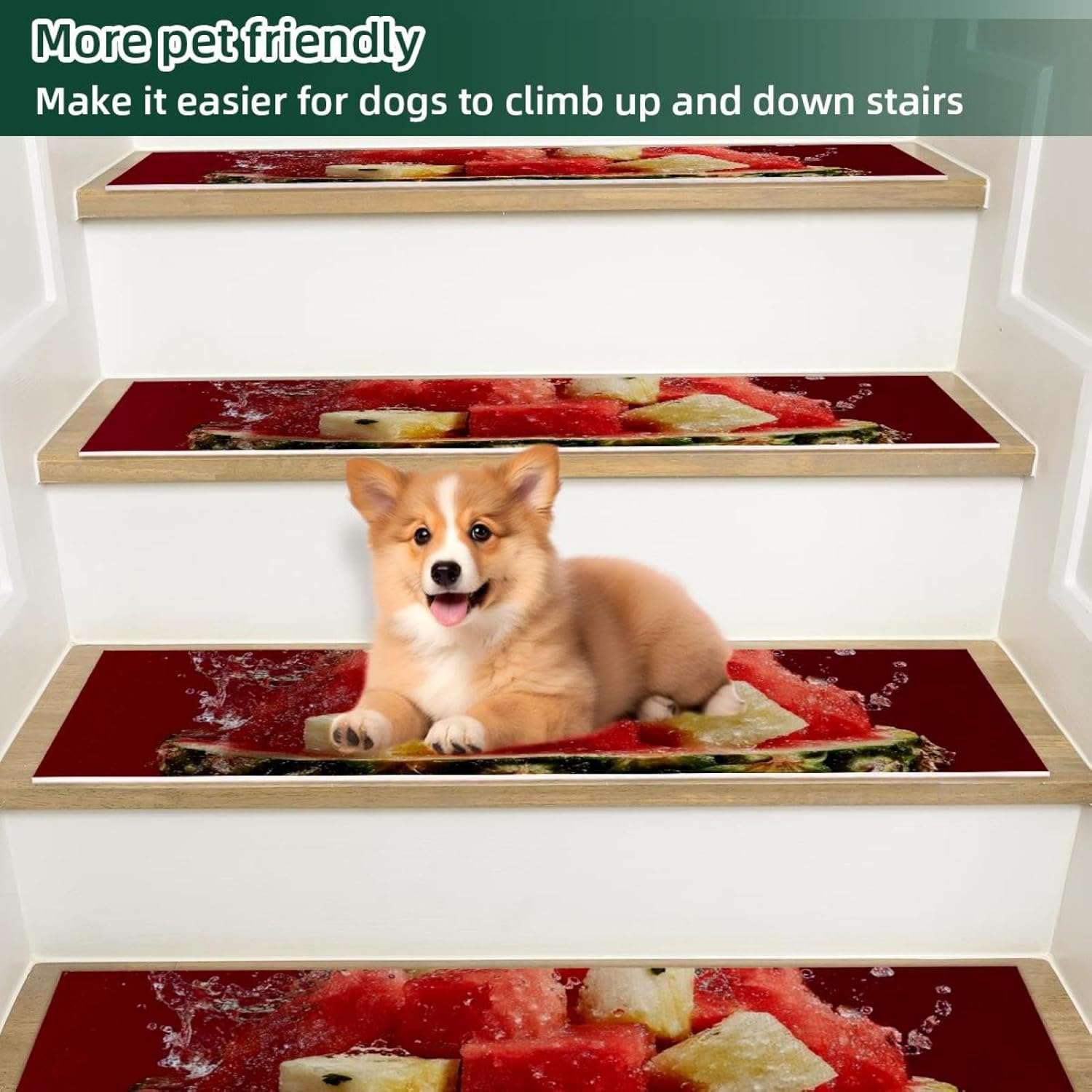 Stair Treads Non Slip Stair Runners for Wooden Steps Indoor, 15PCS 8"x30" Summer Fruit Watermelon Pineapple (2) Carpet Treads for Wood Stairs Staircase Step Treads for Kids & Dogs, Stair Covers