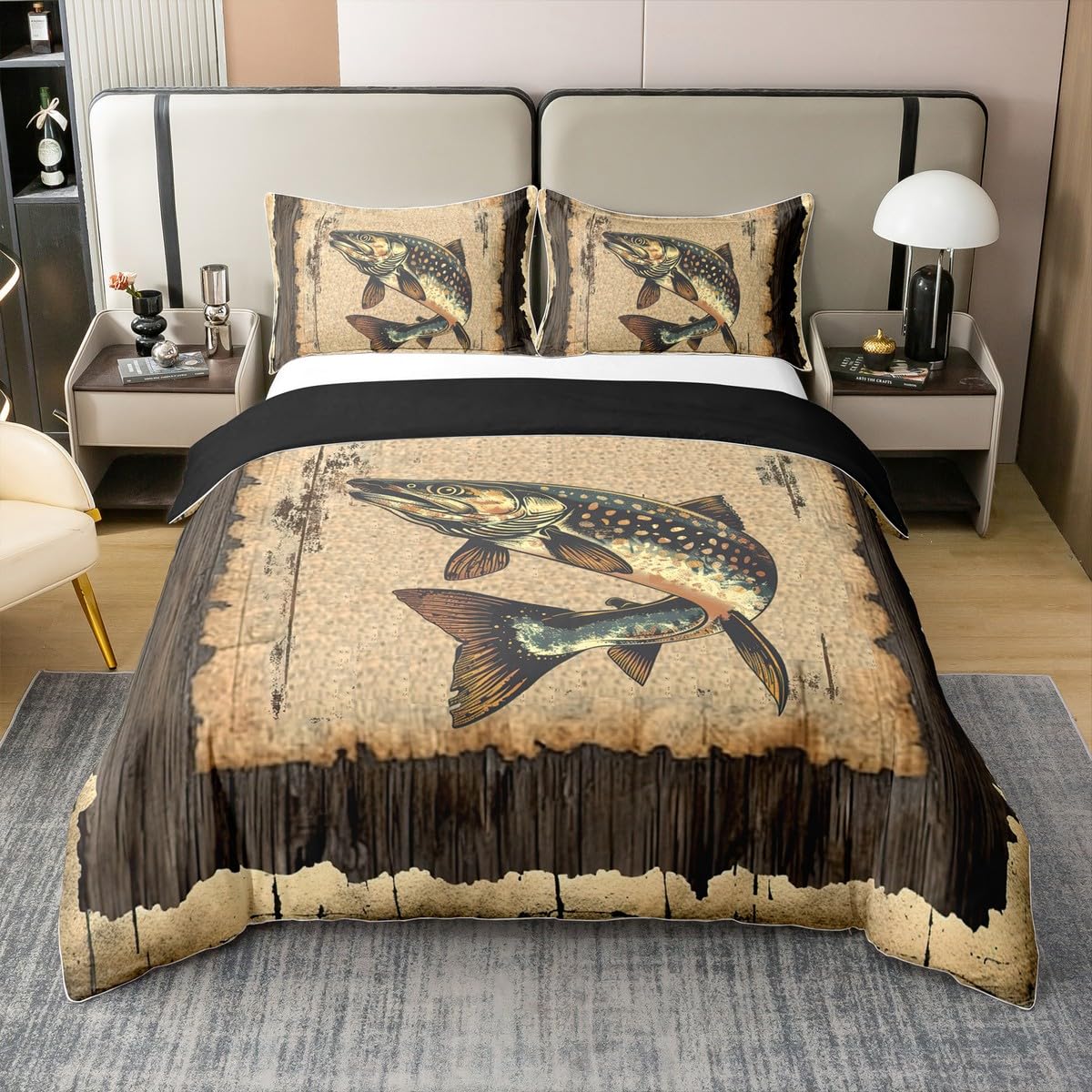 Housse de couette brochet parure lit chasse pour chambre chalet