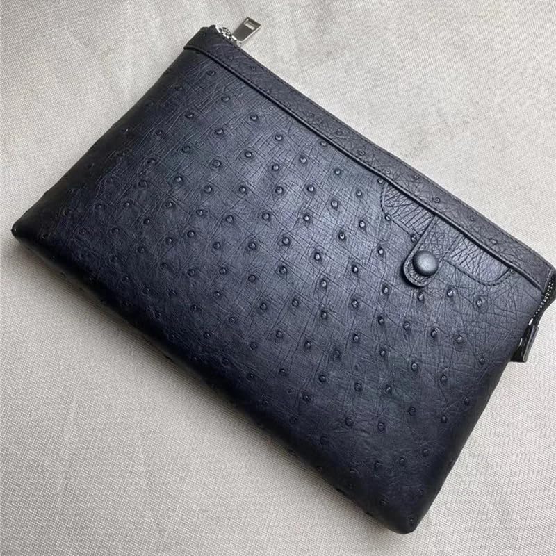 Amazon.co.jp: 本物の本物のダチョウ皮のビジネスマン用ブラックZIP 