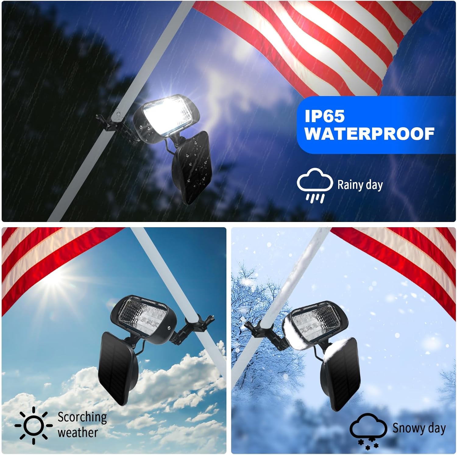 Solar Flag Light House Mounted Flagpole Solar Light Fits 1” to 1 ¼” in Dia FlagPoles Brightest 4 LED Flag Lights Outdoor Waterproof Dusk to Dawn, Black