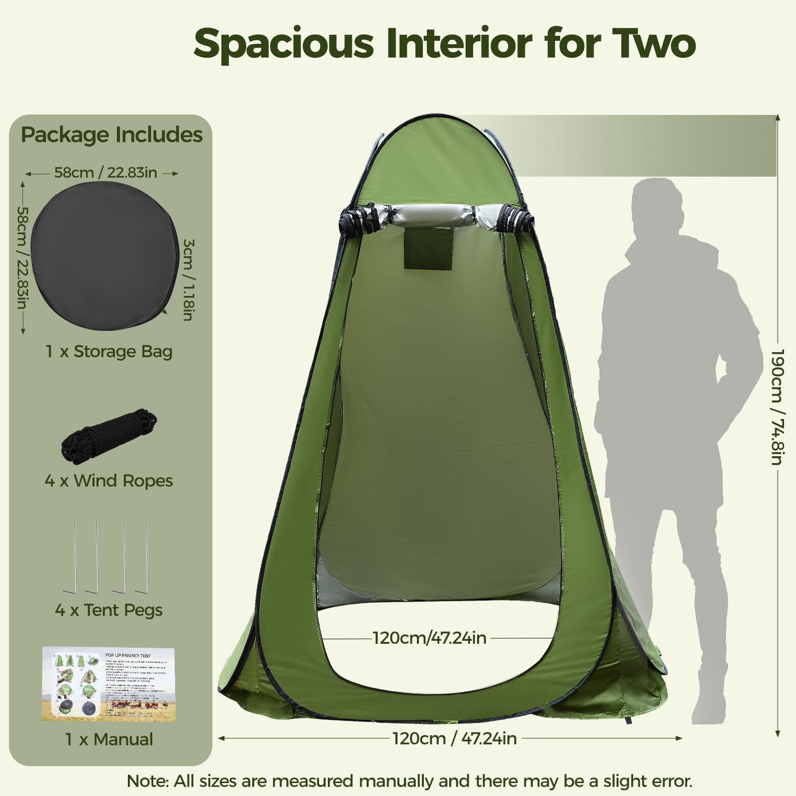 tenda pop up 120 x 120 x 190cm,tenda doccia campeggio grande capacità con protezione UV, impermeabile, antivento,doccia portatile per all'aperto, escursionismo, pesca, doccia. Cambia vestiti