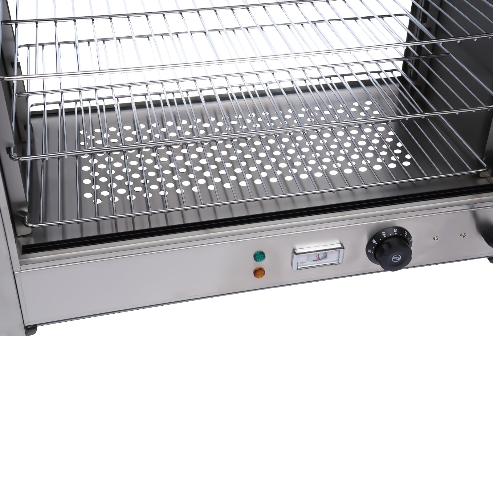 Speisenwärmer 800W – Gewerbliche Wärmevitrine mit 4 Etagen – Thekenvitrine beheizt für Gastronomie – Edelstahl Lebensmittelwärmer mit Einstellbarer Temperatur für Bäckerei, Imbiss, Restaurant