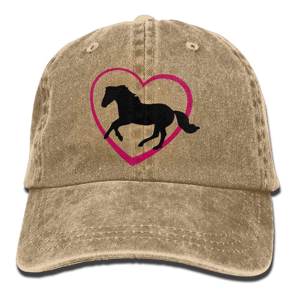 Unisex Galloping Horse with Heart Jeanet Baseball Cap Adjustable Peak Cap for Men Or Women, 1, 1