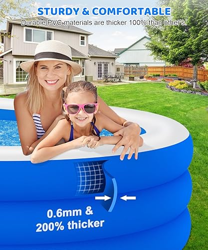 Miniatura 4 de Piscina inflable para adultos, 145 x 74 x 22 pulgadas, piscina infantil gruesa de gran tamaño, piscina grande para patio trasero, familia