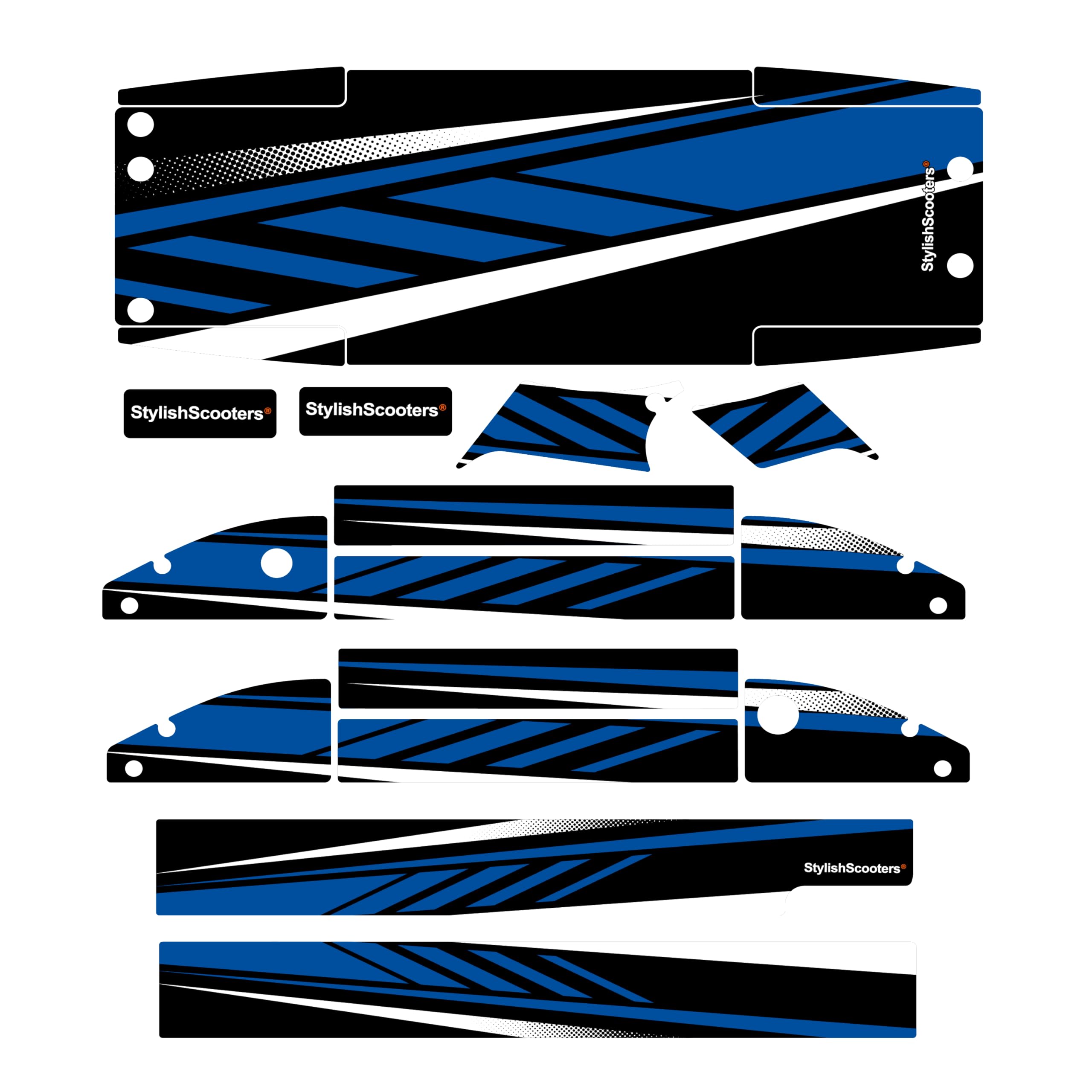 Autocollant pour Scooter électrique | Stylishscooters® | Sport Blue | Autocollants personnalisés | Compatible avec Smartgyro, Speedway, RockWay | Trottinette Non Incluse | Vinyle + Base ANTIDERAPANT