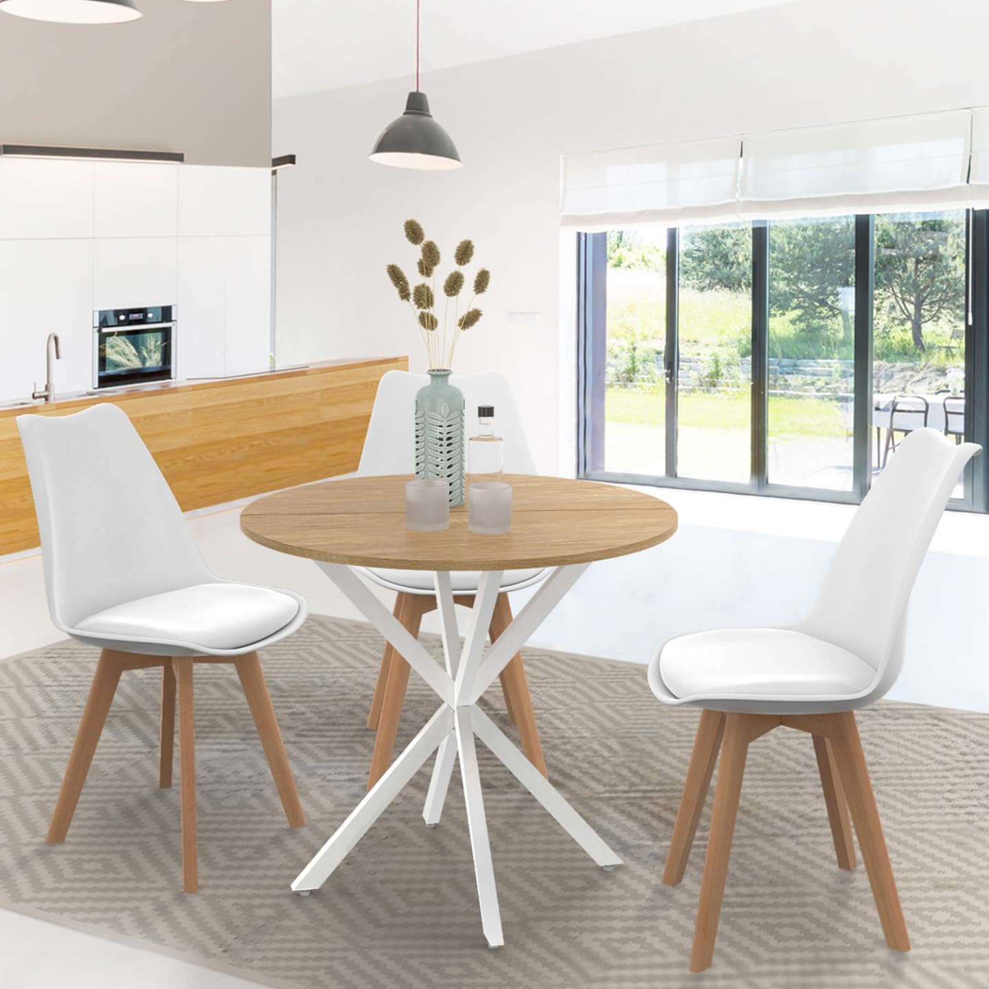 IDMarket - Table à Manger Ronde Alix 4 Personnes Pied araignée Bois et Blanc 80 cm