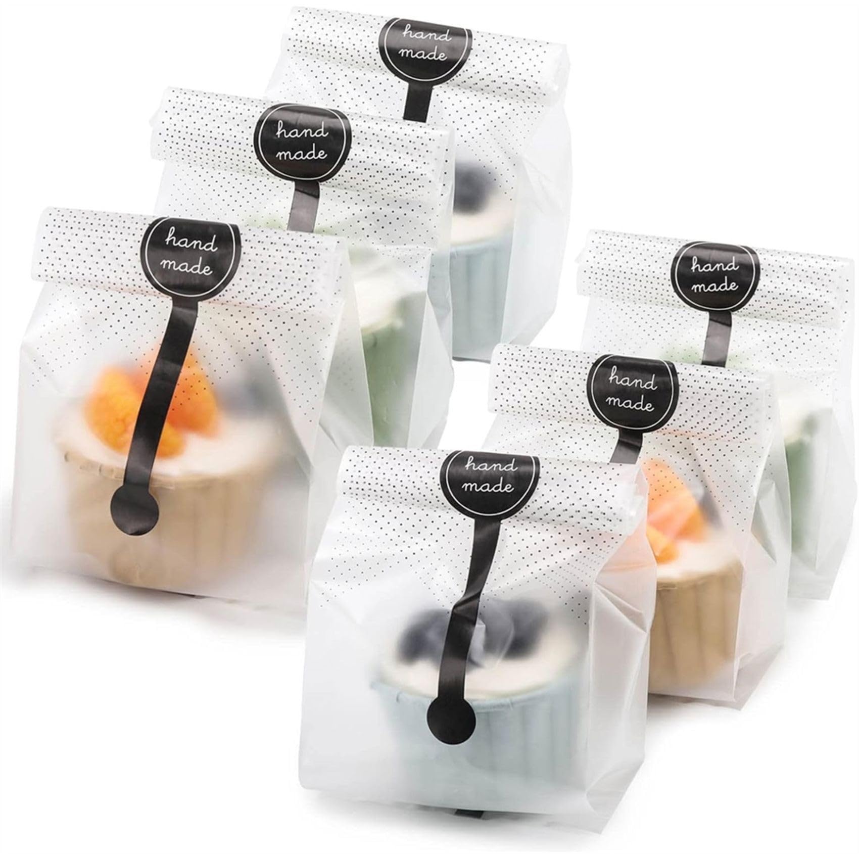 Hndhbfgrt For Packaging Bakery Transparent Plastic Bags 100PCS with Black Stickers for Baking Party Snacks, Cookies, Candies