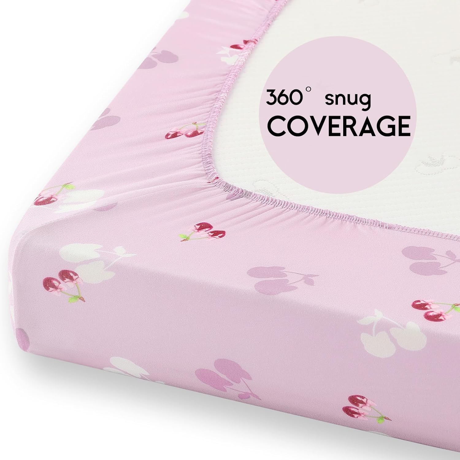 Yoofoss Pack and Play Sheets Fitted, Mini Crib Sheets 2-Pack for Pack N Play Mattress, Stretchy Playard Sheet, Soft and Breathable (Pink+Cherry) - Image 6