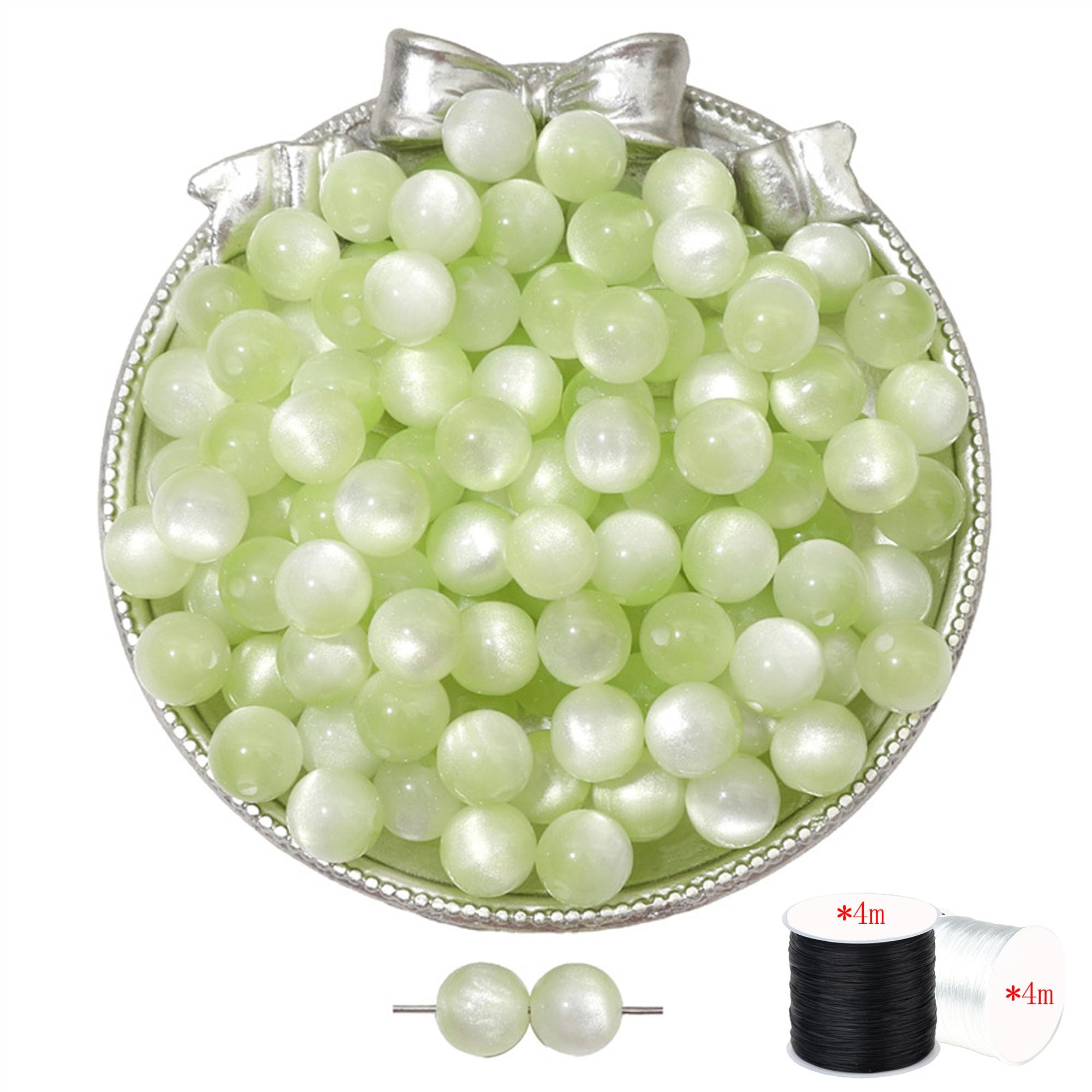 ftiemlovde 50 Large 10mm Light Green Beads Bracelet Making Kit