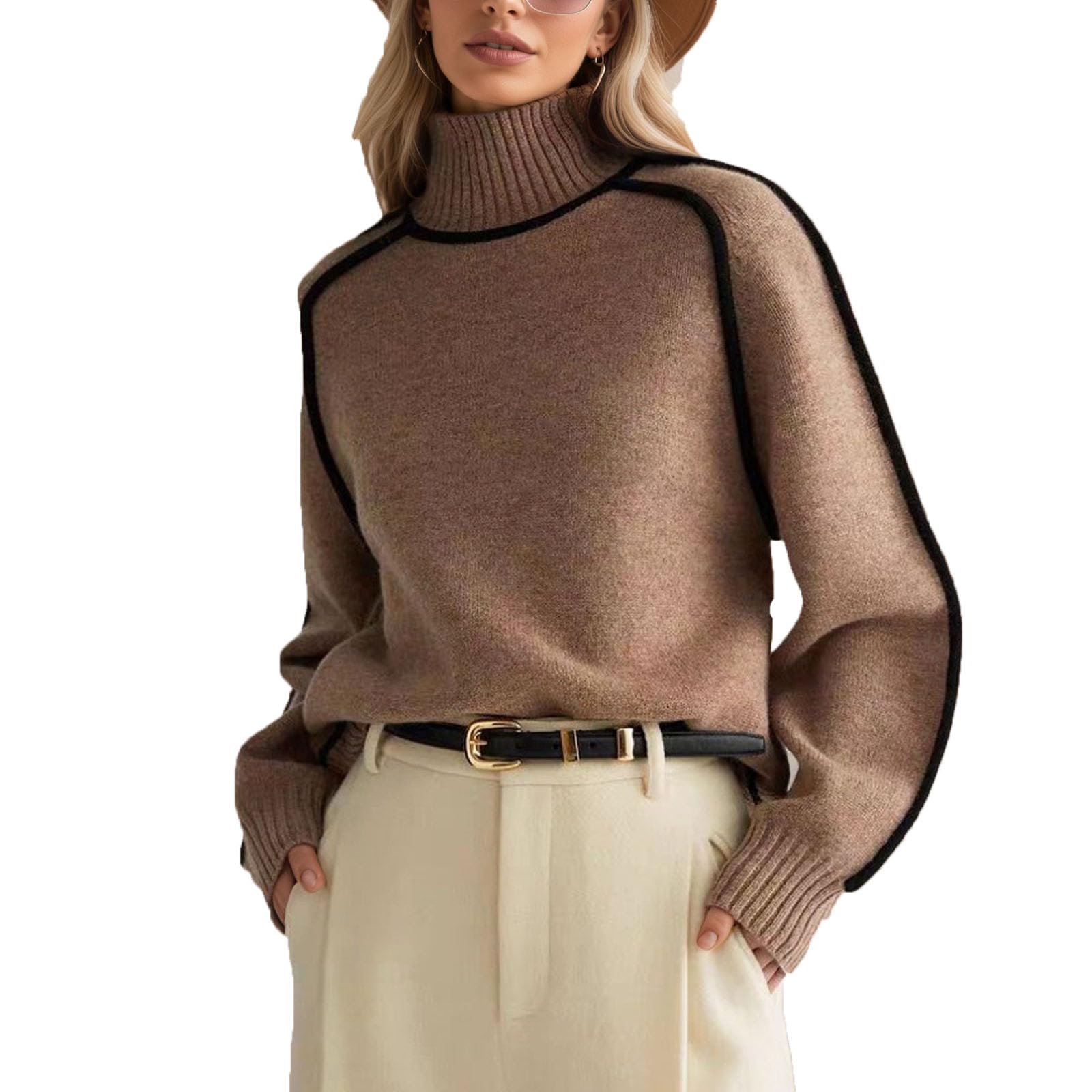 JASCLS Womens Turtleneck Sweater Chunky Long Sleeve Knitted Pullover Sweaters Oversized Trendy Fall Winter Basic Jumper Top