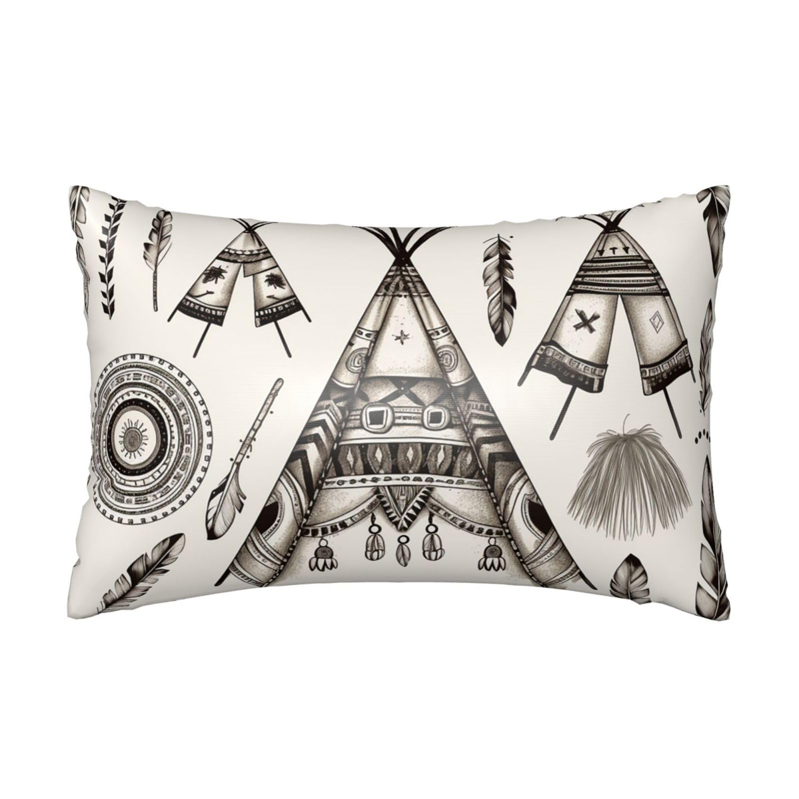 Satin Pillowcase for Hair and Skin, Feather Head Band Teepee Tent Pillow Case Queen Size 20x30 Inches, Cooling Silky Pillowcases with Zipper Ultra Smooth and Soft Pillow Cover for Sleeping