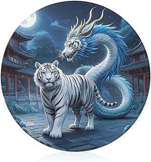 Cutting Board White Tiger Blue Dragon Printed Cheese Delicatessen Cutting Board Round Tempered Glass Suitable for Kitchen Table Centerpiece