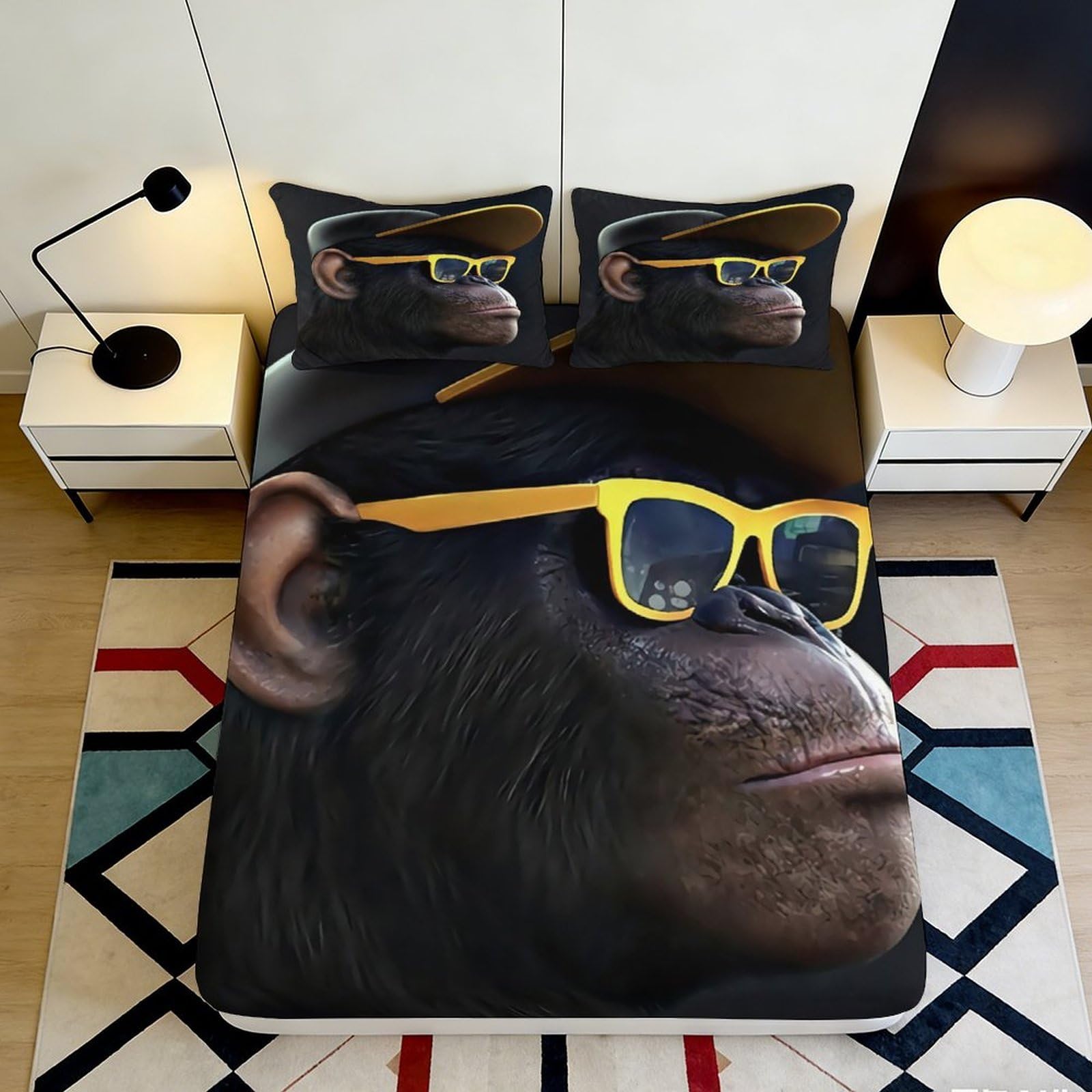 Jqzkxnhpbr Style-6 3D Printed Cool Monkey Fitted Sheet Microfiber Soft Cartoon Sunglasses Bed Cover For Bedroom Dorm Mattress Decor 90X200x25cm