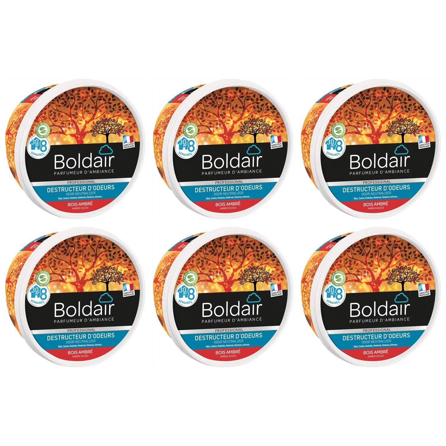 BOLDAIR Lot de 6 Pots 300g Gel destructeur d'odeurs bois ambré