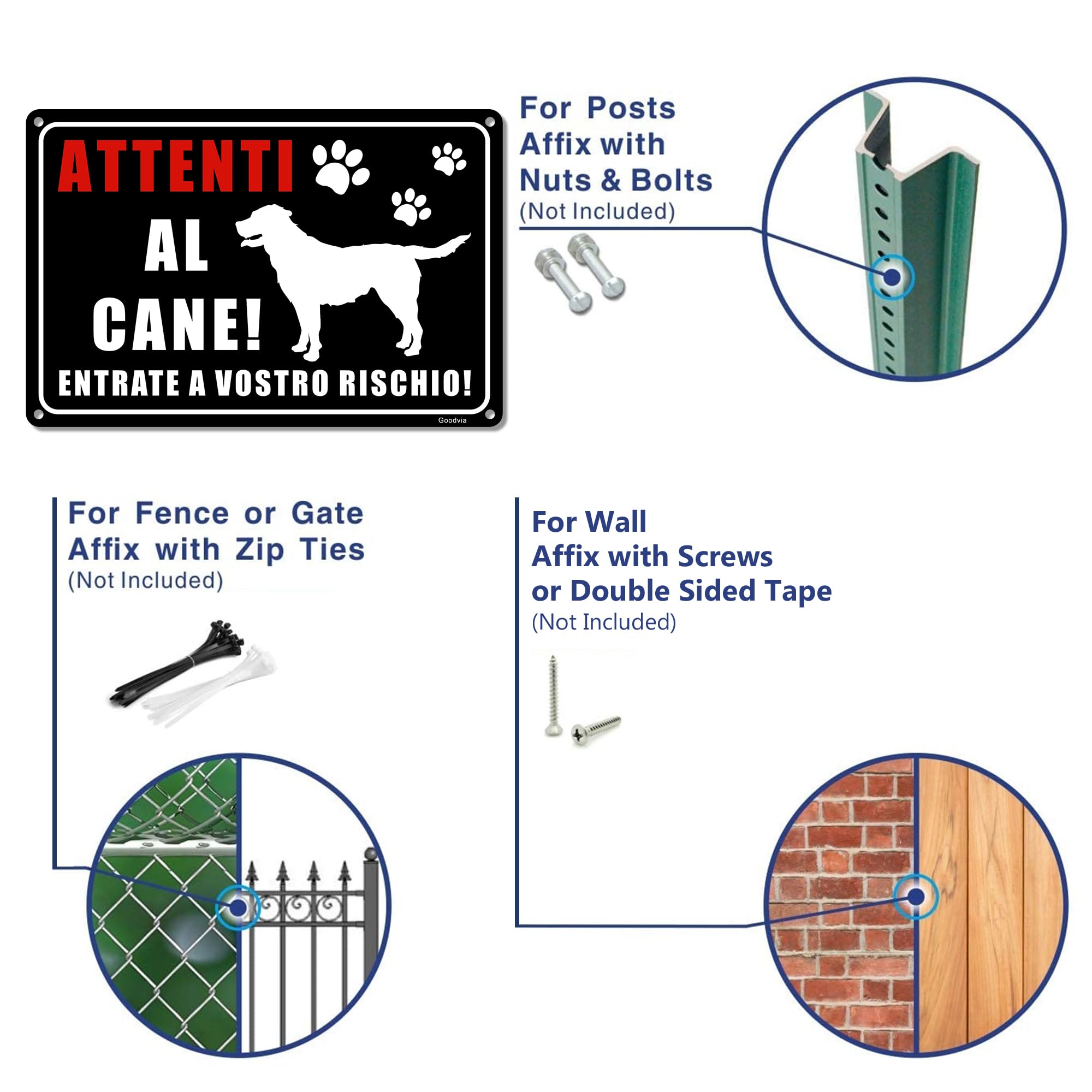 Cartello Attenti Al Cane Alluminio Metallo 7.8x11.8'' (A4) Pastore, Leggero ma Robusto, Resistente Agli Agenti Atmosferici, Durevole, Protetto dai Raggi UV, Facile da Installare, Riflettente