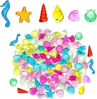 500g (Approx. 150-200PCS) Assorted Acrylic Ocean Sea Shells, Starfish, Seahorse, Beach Party Decor, Wedding Table Scatter, Vase Fillers, Home Decoration (Colorful Marine Life)