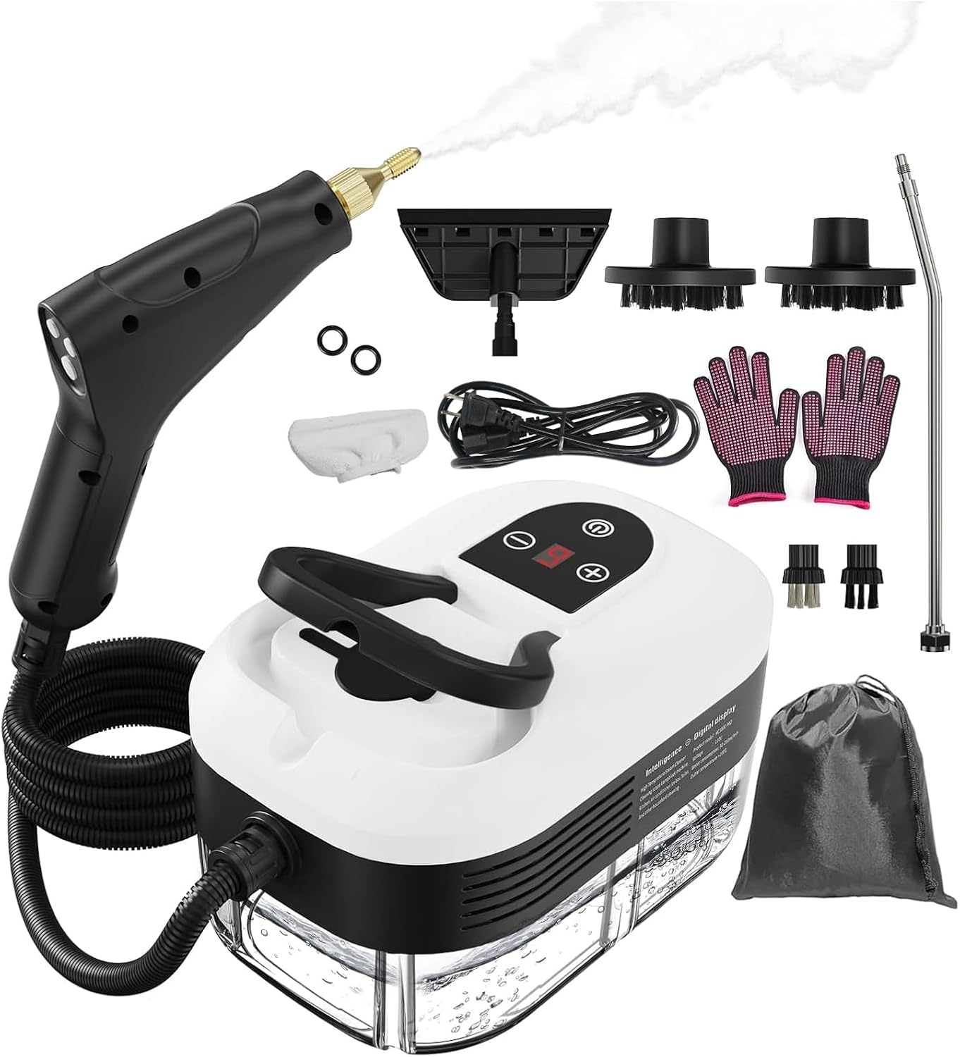 Steam Cleaner for Home, 15s Heat-Up, 1.2L Water Tank, 6-Level Adjustable Handle, Handheld Steam Cleaner for Car Detailing, Dirt, Furniture, Couch, Floor Tile, Bathroom, Bed Bugs, 9Pcs Accessories