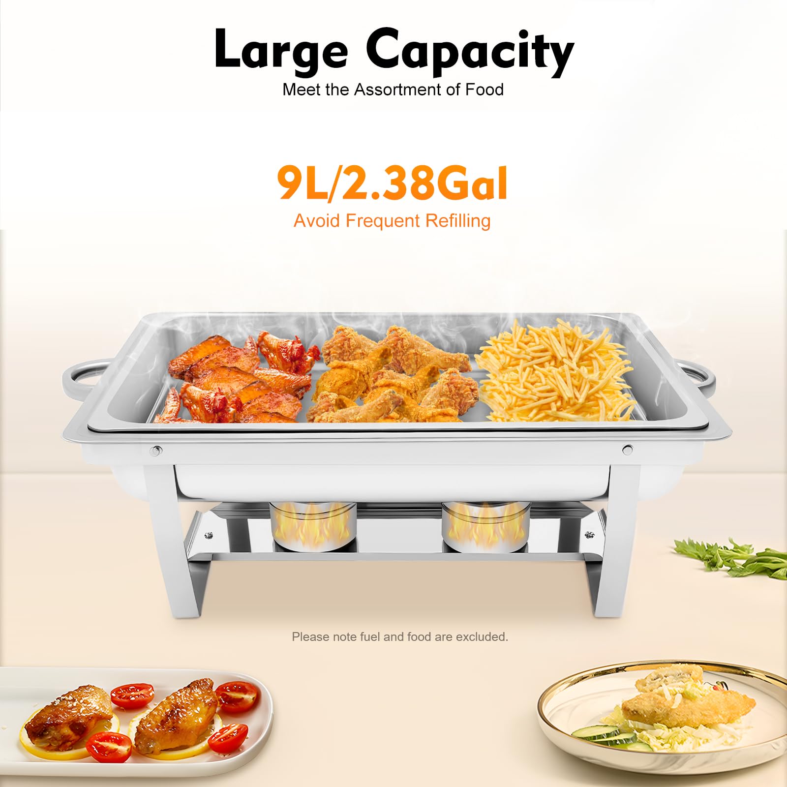 Chafing Dish - Scaldavivande da 9 l, in acciaio inox, con coperchio, padelle per alimenti e contenitori per combustibile, per catering, buffet e feste