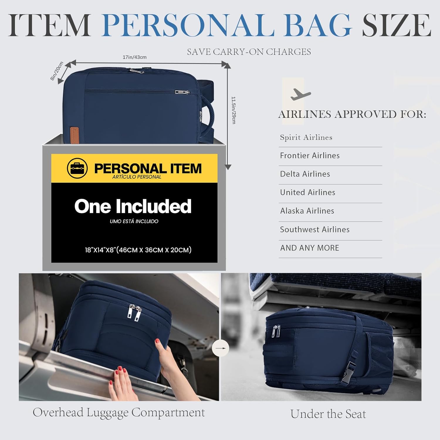 Travel Backpack, Personal Item Bag 18x14x8 Inches, Frontier Airlines Travel Bag, Weekender Bags for Women and Men, Water Resistant Lightweight Carry on Flight Approved for Traveling Business - Image 2