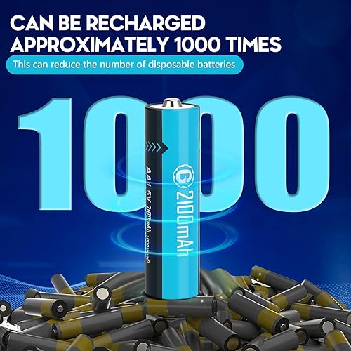 Miniatura 3 de Baterías recargables AA de litio con cable de carga USB-C, paquete de 4 baterías de iones de litio de 1.5 V 2100 mAh de tamaño doble A para cámara